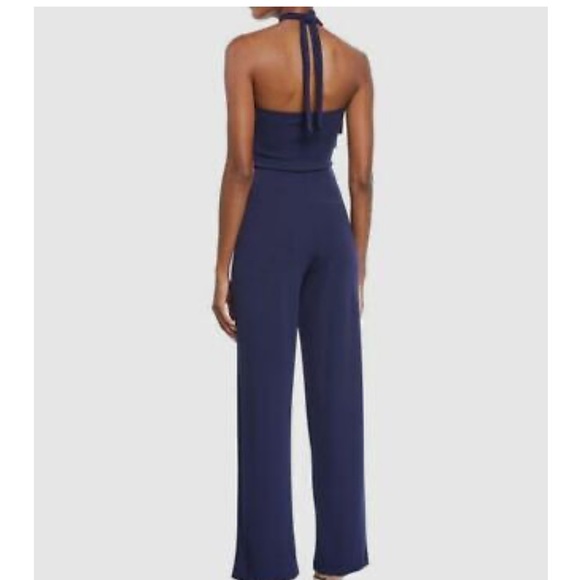 Bebe Ruffle Halter Neck Jumpsuit size 14 in Navy Blue - Picture 7 of 9